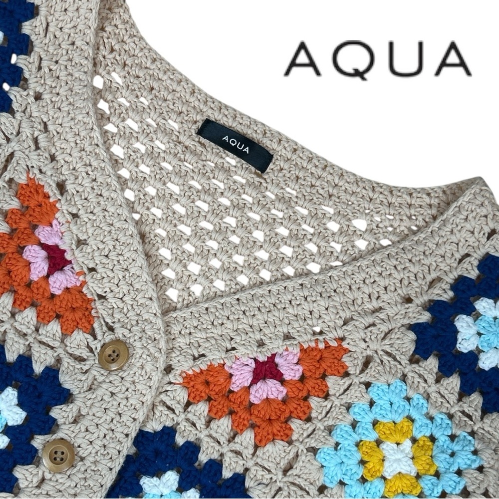 Aqua Women’s Crocheted 100 Cotton Button Down Cardigan - Size S - Picture 3 of 4